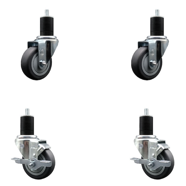 Service Caster 3.5'' SS Thermoplastic Rubber Wheel Swivel 1-3/4'' Expanding Stem Caster Set 2 Brakes, 4PK SCC-SSEX20S3514-TPRB-2-TLB-2-134 - main